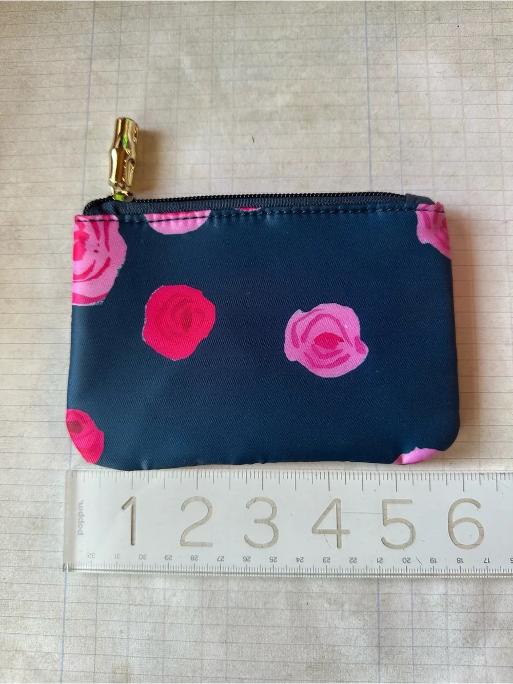 Toss Designs Navy Floral Zip Pouch with Pink Rose Print